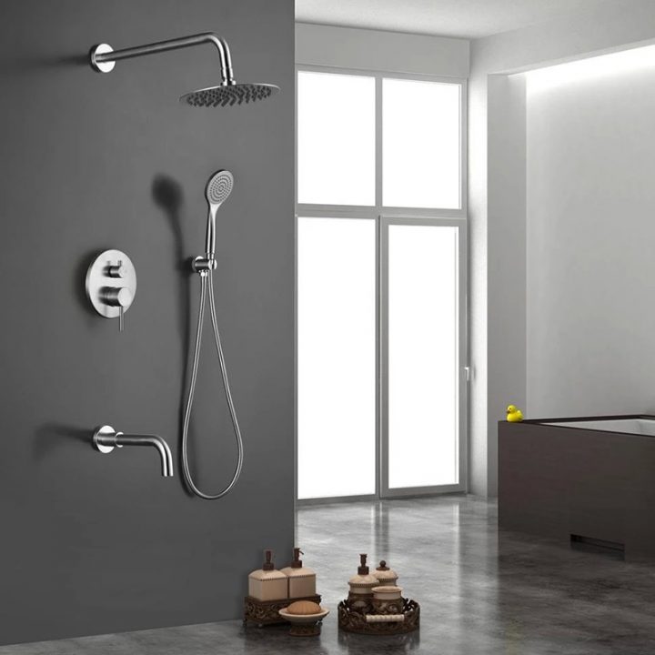 Pack Robinetterie Mitigeur Bain-Douche À Encastrer, Inox Brossé, 3 intérieur Modulacolor Mitigeur De Douche