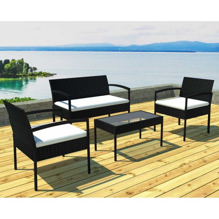 Salon De Jardin En Résine "Bandol" 4 Places Noir & Écru tout Salon De Jardin 4 Places Centrakor