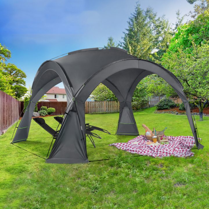 Tonnelle Dôme Led Gris Anthracite 3,5M | Id Market dedans Rideaux 3.5M