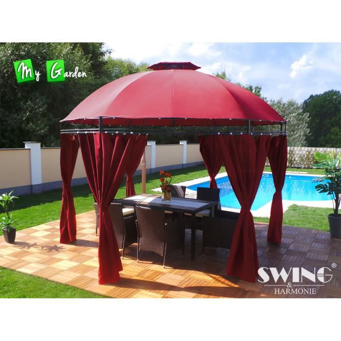 Tonnelle Ronde Pavillon De Jardin Rouge Diam 3.5M – Achat / Vente dedans Rideaux 3.5M