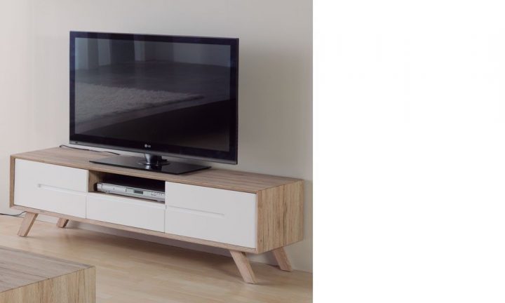 meuble tv blanc et bois scandinave