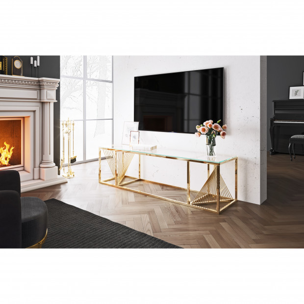 meuble tv metal doré