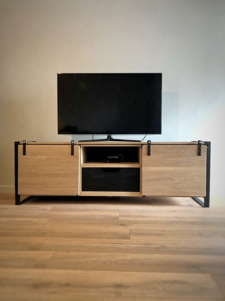 meuble tv chene massif et metal