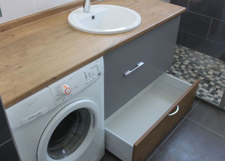 meuble vasque de salle de bain avec emplacement lave linge