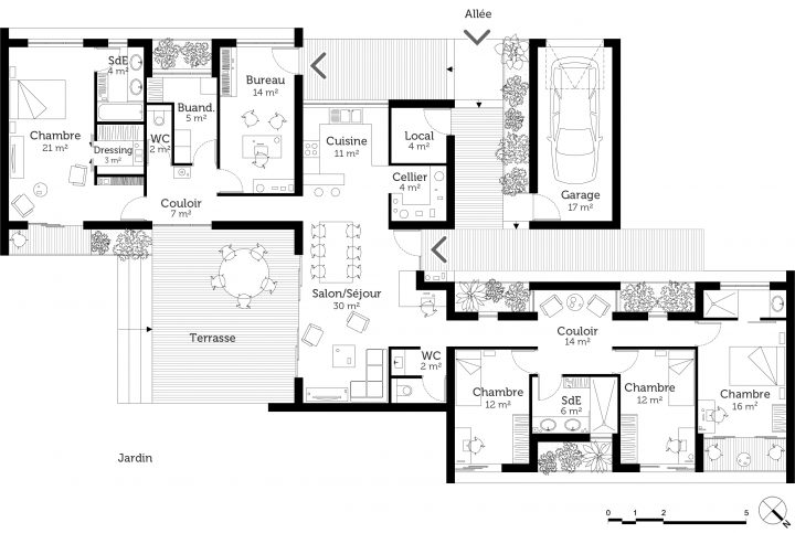 plan de maison plain pied 3 chambres avec suite parentale