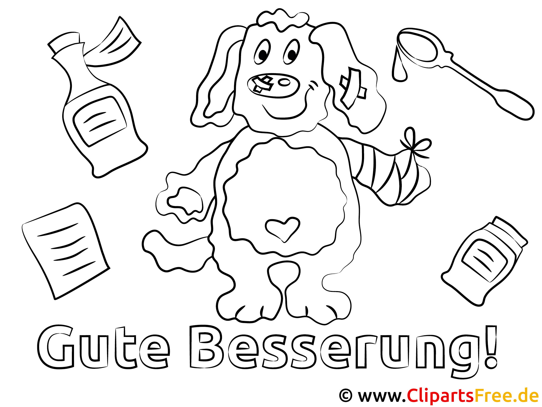 Hund Gute Besserung Ausmalbilder gratis für Kinder