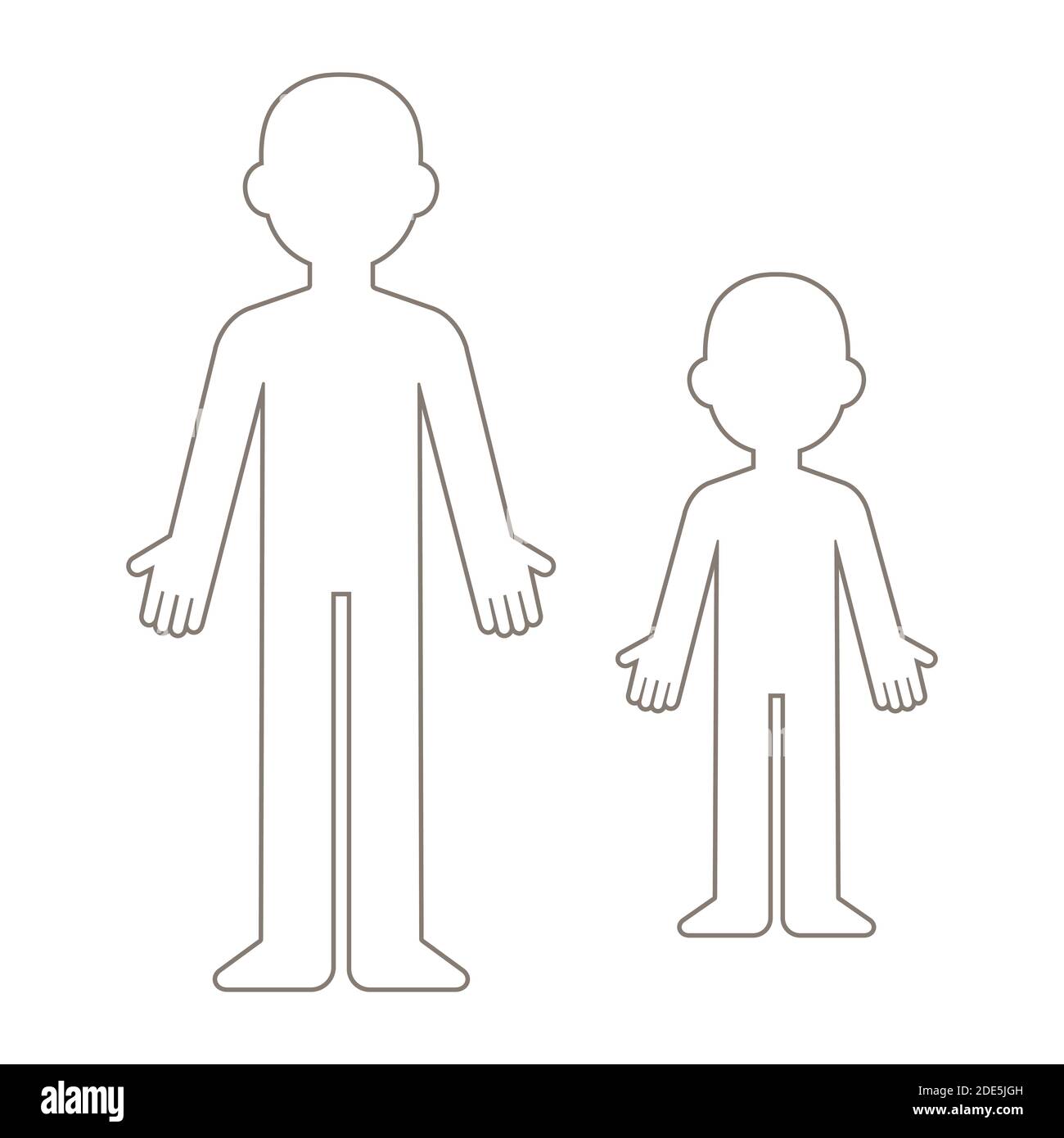 Simple cartoon blank body template. Adult and child figure outline