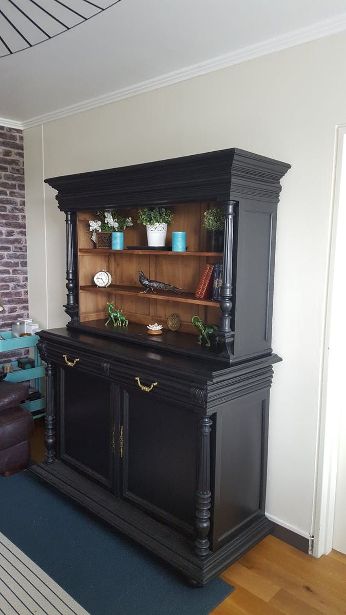 meuble repeint noir et bois