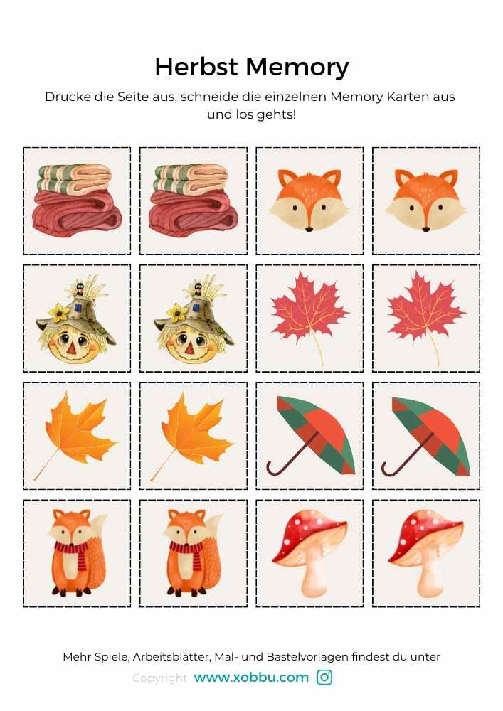  Foto zu Bastelvorlagen Herbst Memory zum Ausdrucken (1) - Xobbu 