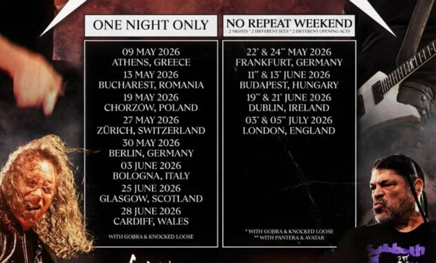 metallica tour 2026 bologna