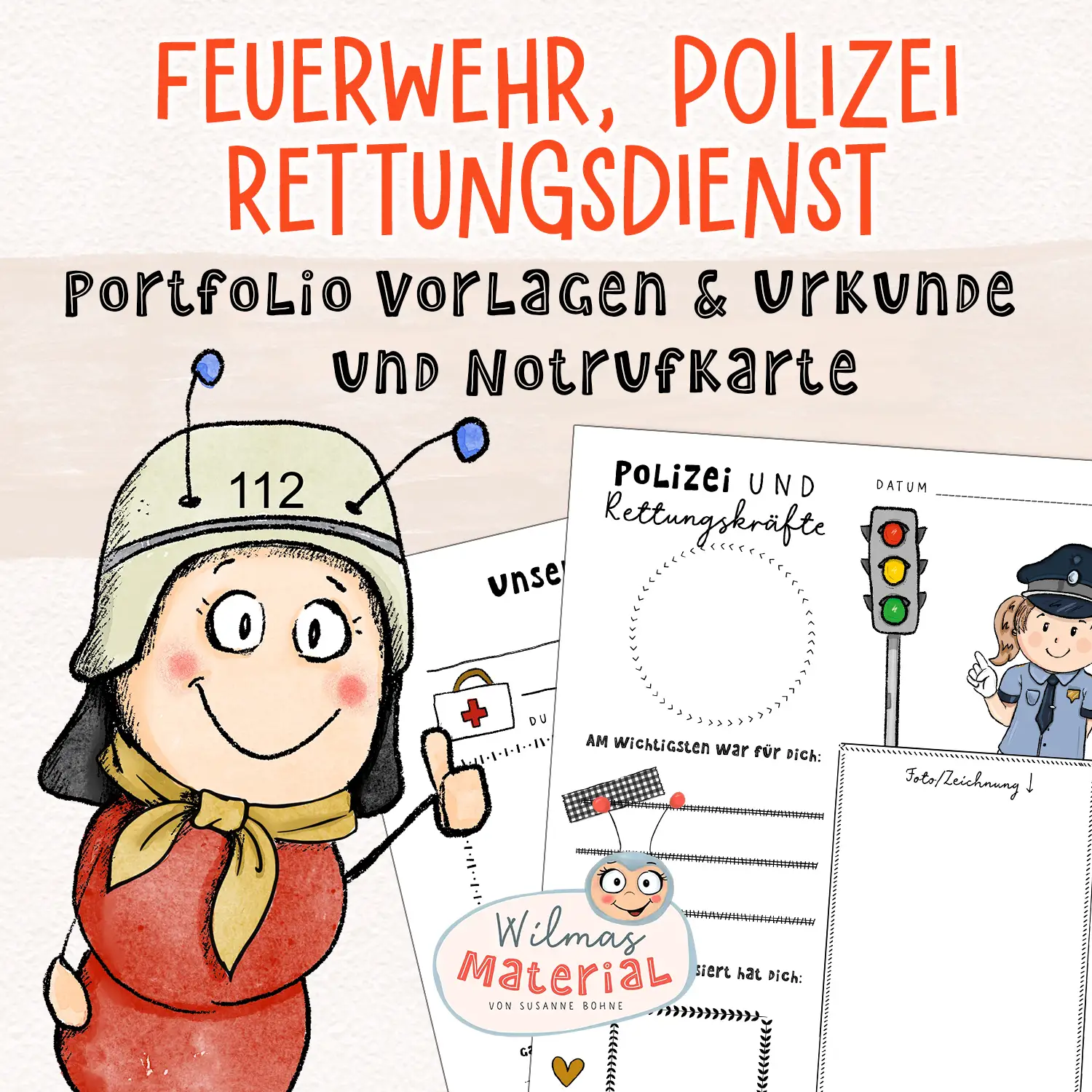  Feuerwehr Projekt Kita - Portfolio, Urkunde & Notrufkarte Bildidee 