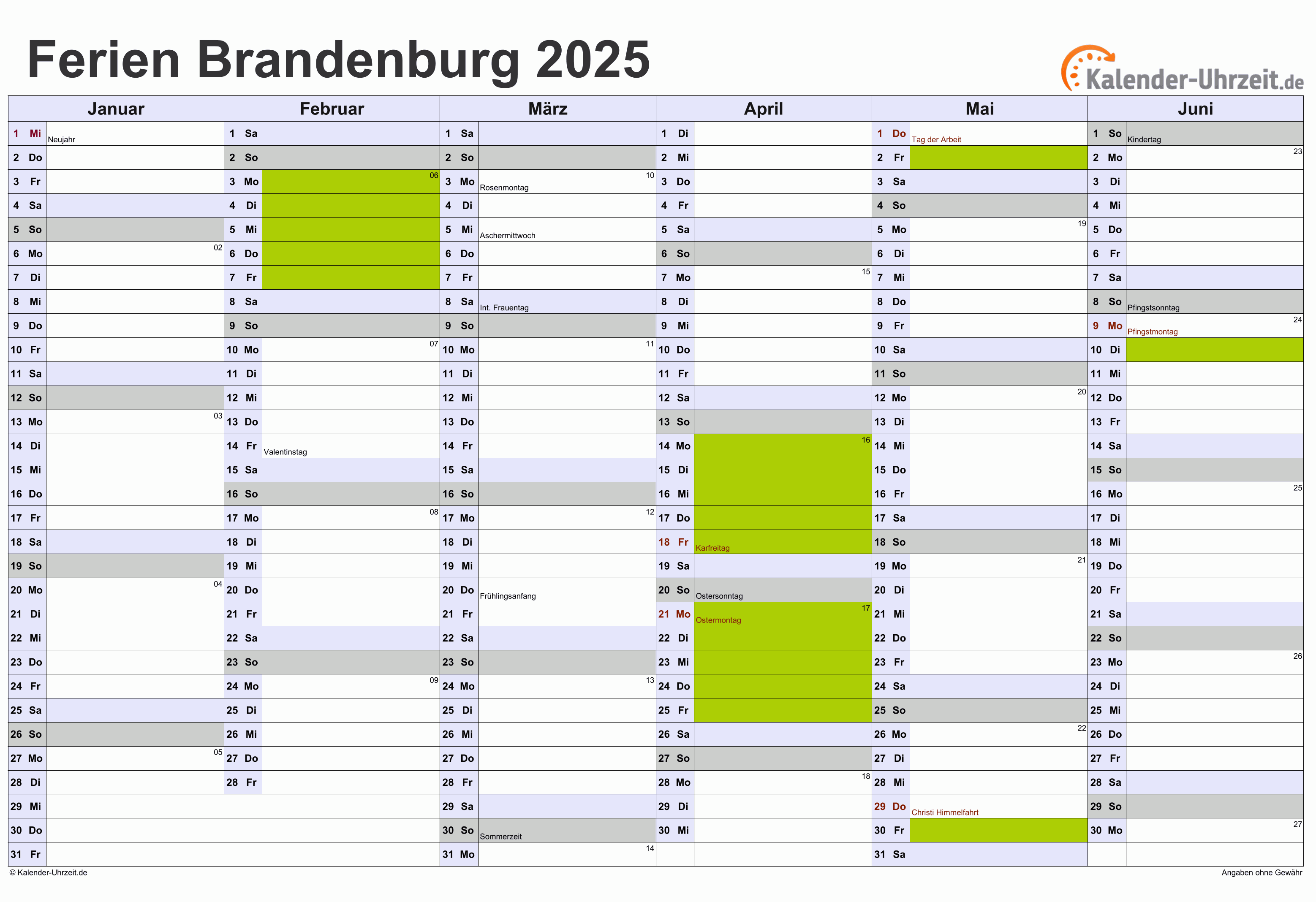  Foto zu Ferien Brandenburg 2025 - Ferienkalender zum Ausdrucken 