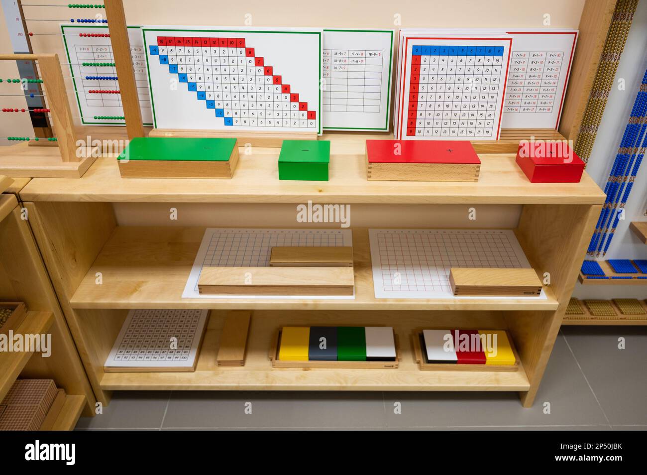 Classroom of Montessori kindergarten. The colorful Montessori material Motiv 
