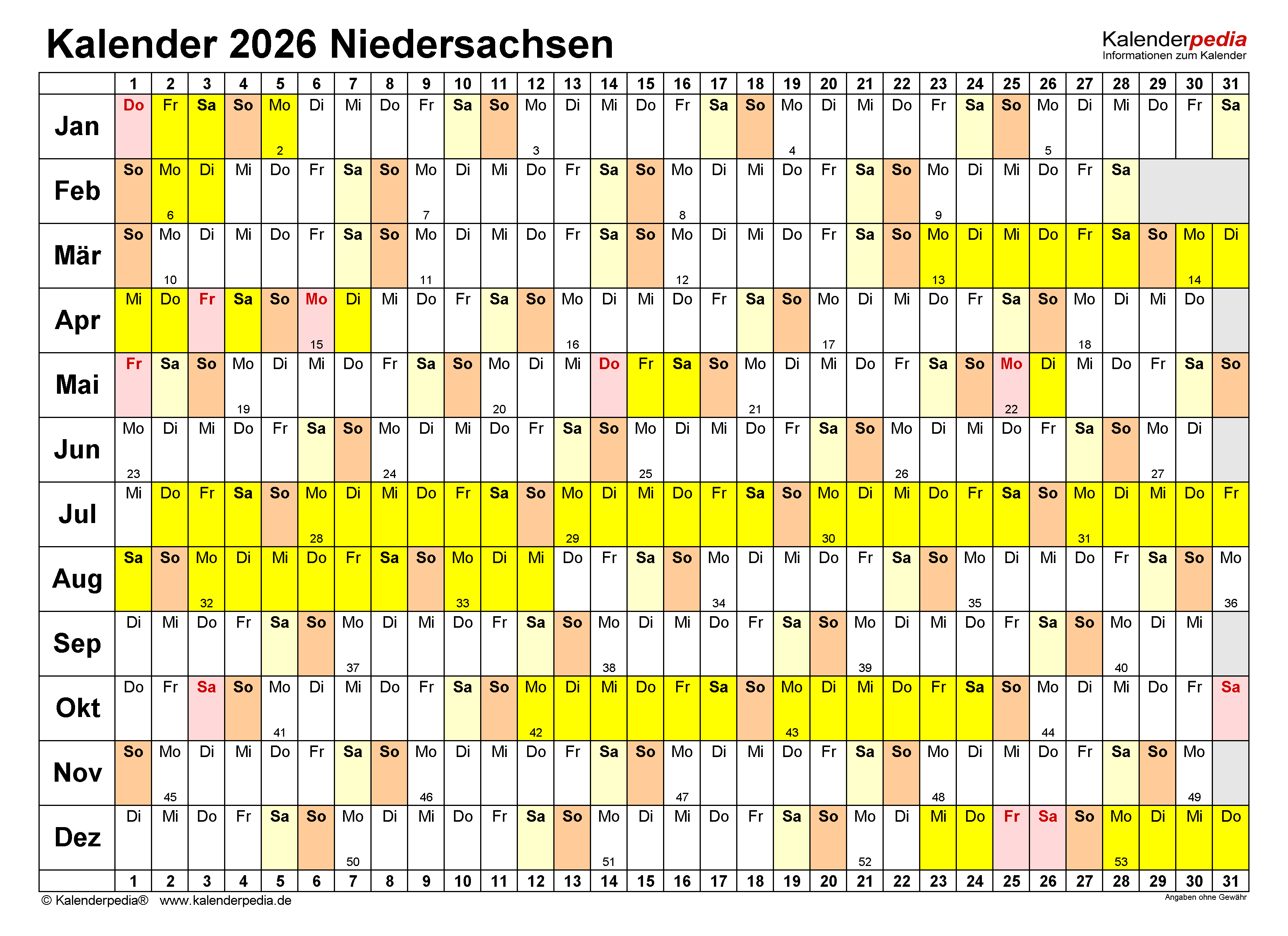  Kalender 2026 Niedersachsen: Ferien, Feiertage, PDF-Vorlagen 