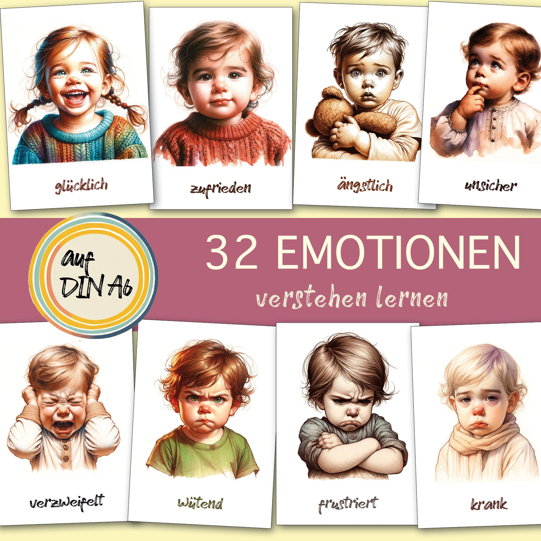  Gefühlskarten für Kinder: Emotionen verstehen und ausdrücken Illustration 