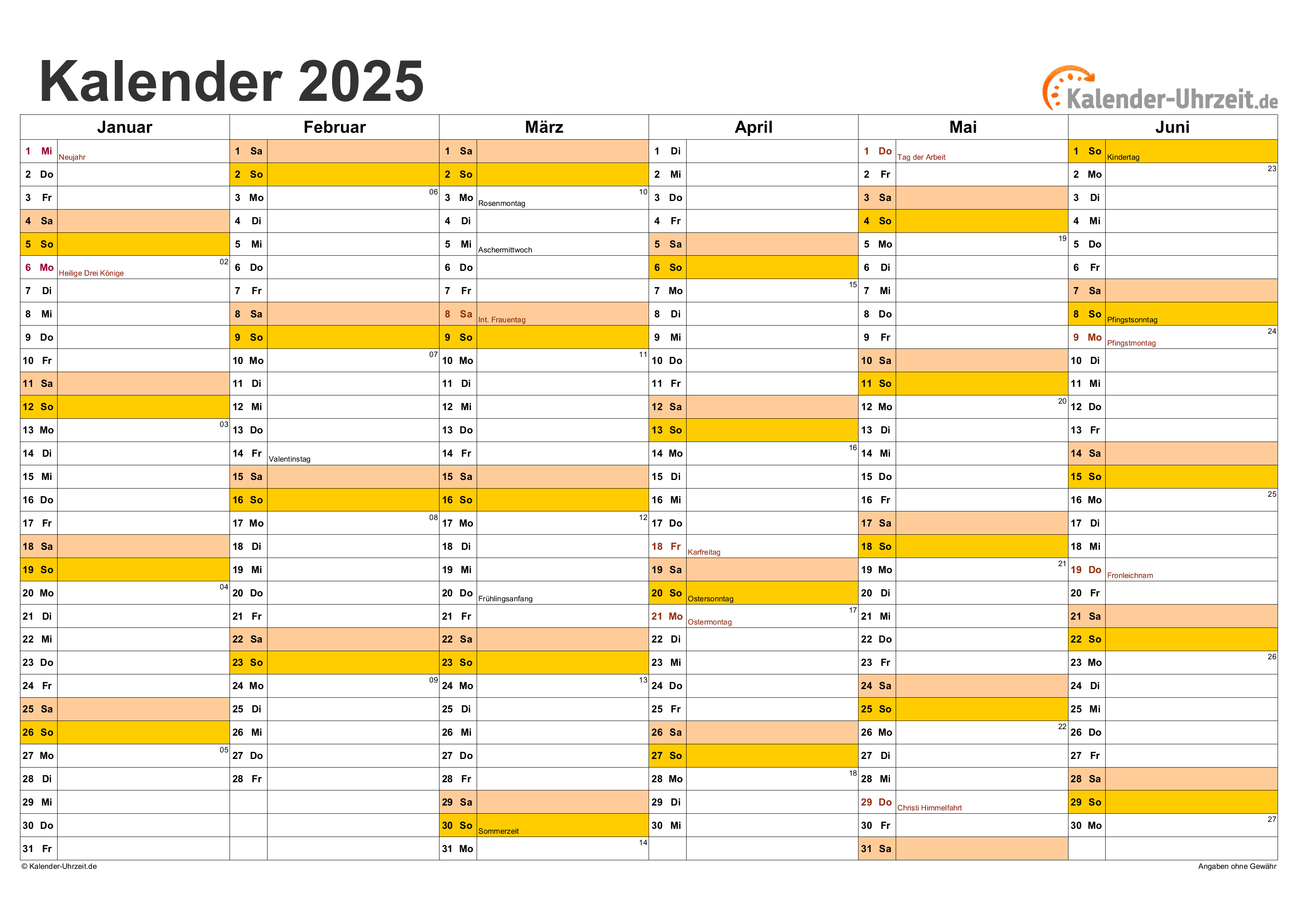  EXCEL-KALENDER 2025 - KOSTENLOS Illustration 