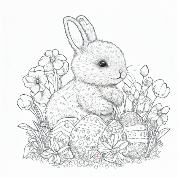  "Osterhase in Blumen" Ausmalbild - kostenlos herunterladen Motiv 