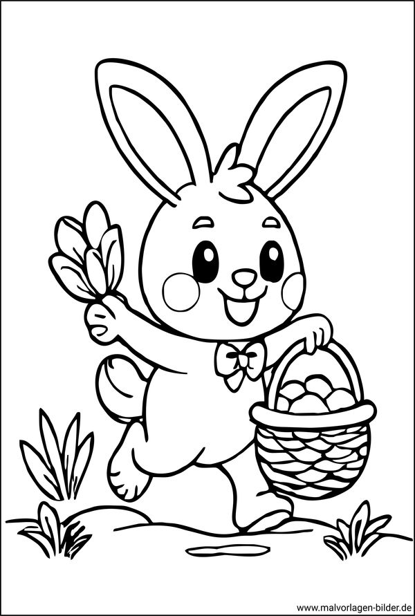  Ausmalbild Osterhase mit Korb und Ostereiern Motiv 