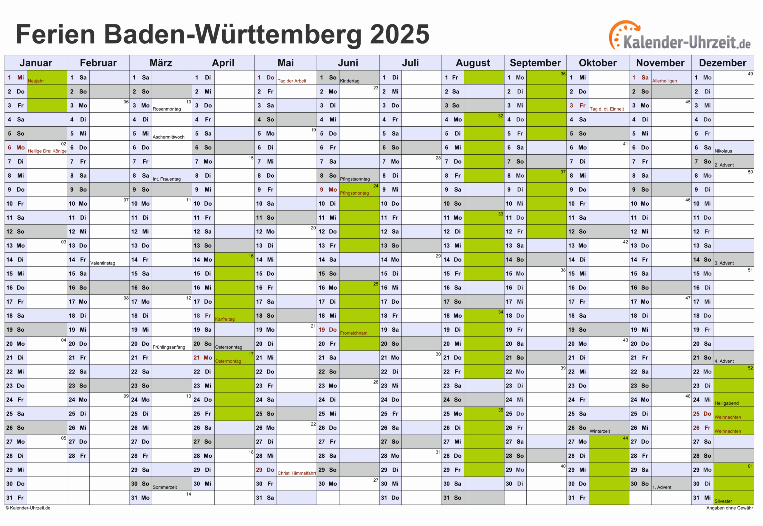  Kalender 2025 Zum Ausdrucken Mit Ferien Baden Württemberg Kostenlos Bildidee 