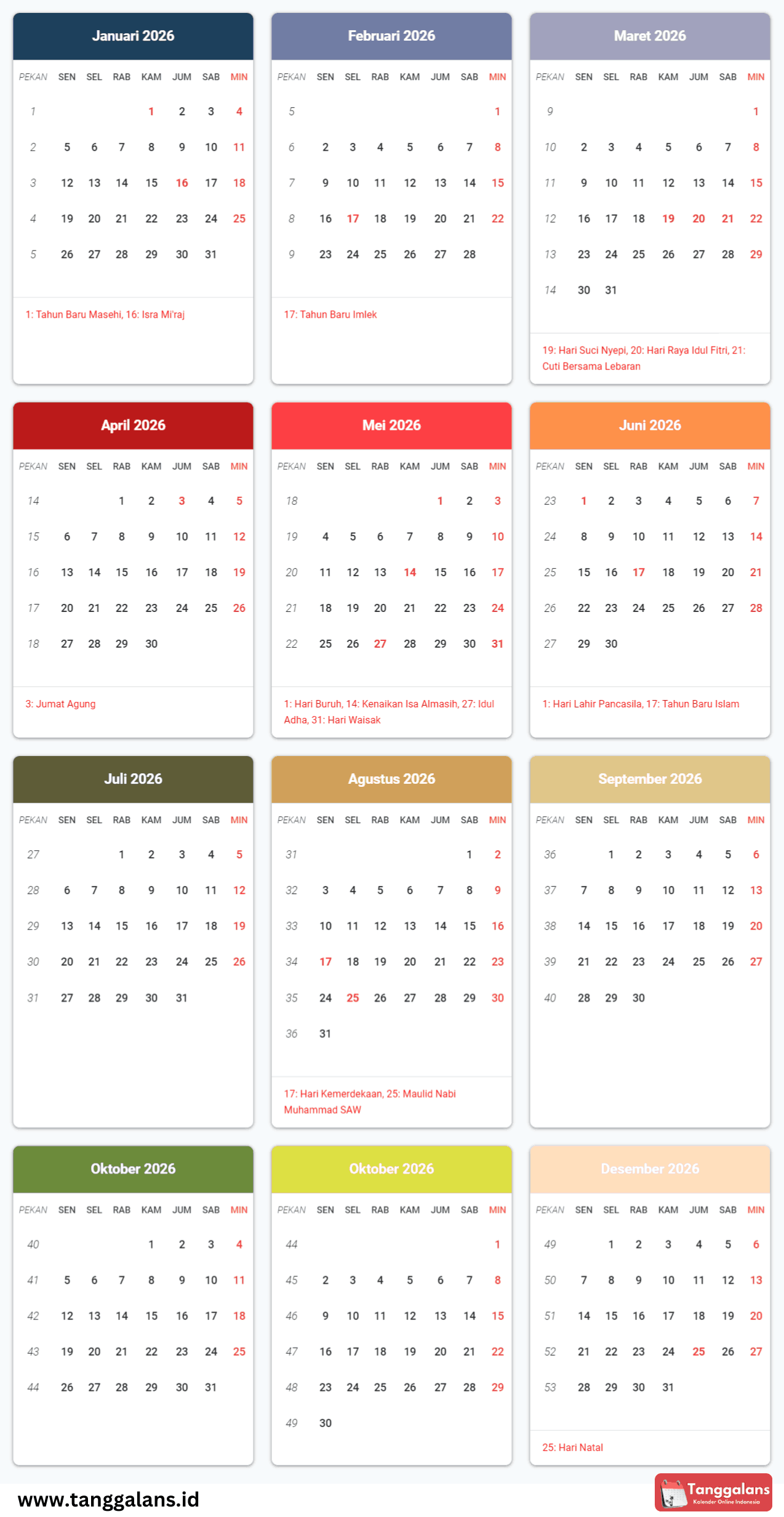 Vorlage: Kalender 2026 - Kalender Lengkap dengan Tanggal Merah Kalender 2026 - Kalender Lengkap dengan Tanggal Merah Illustration