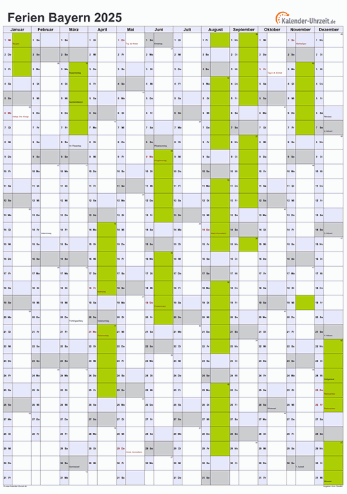  Ferien Bayern 2025 - Ferienkalender zum Ausdrucken Motiv 