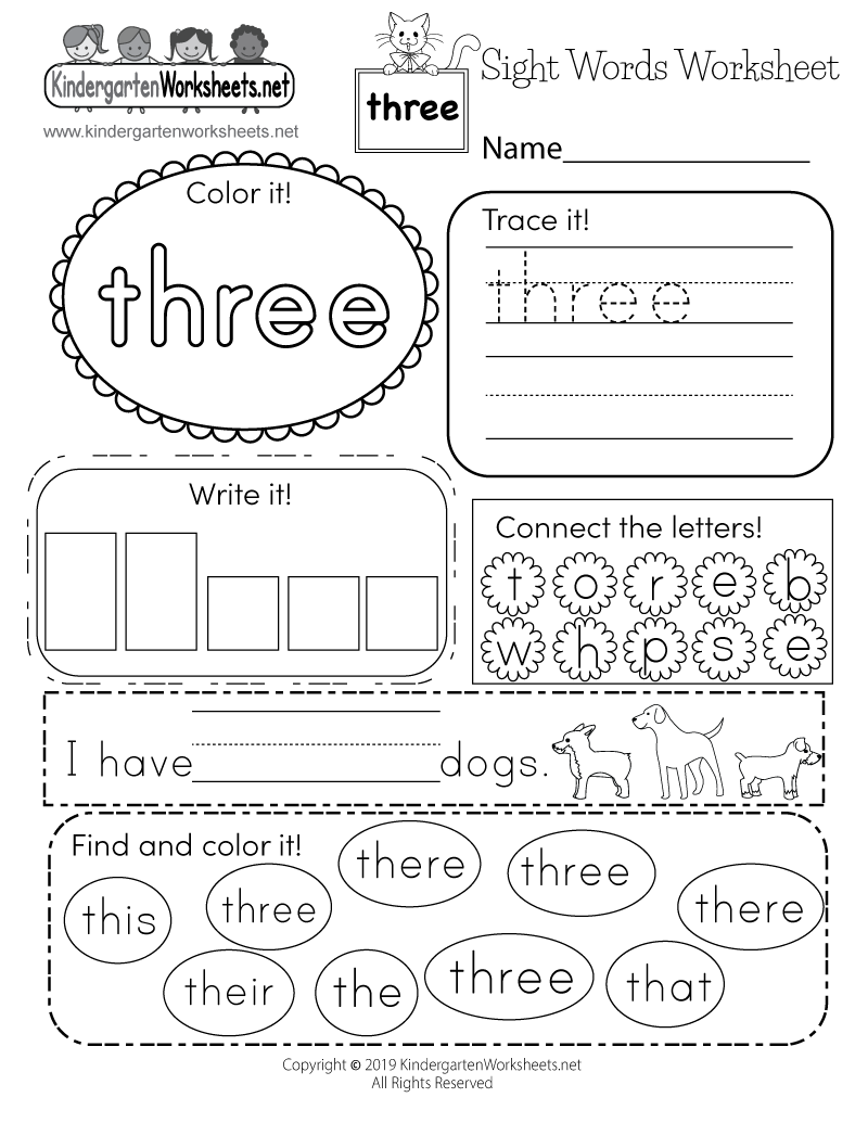 Basic Sight Words Worksheet - Free Kindergarten English Worksheet for Kids
