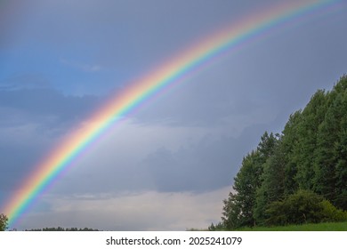 Beautiful Rainbow After Rain Sunshine Landscape Stock Photo 2025241079