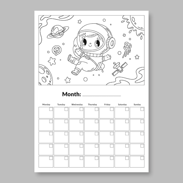  Handgezeichneter, kreativer, leerer monatskalender zum ausmalen 