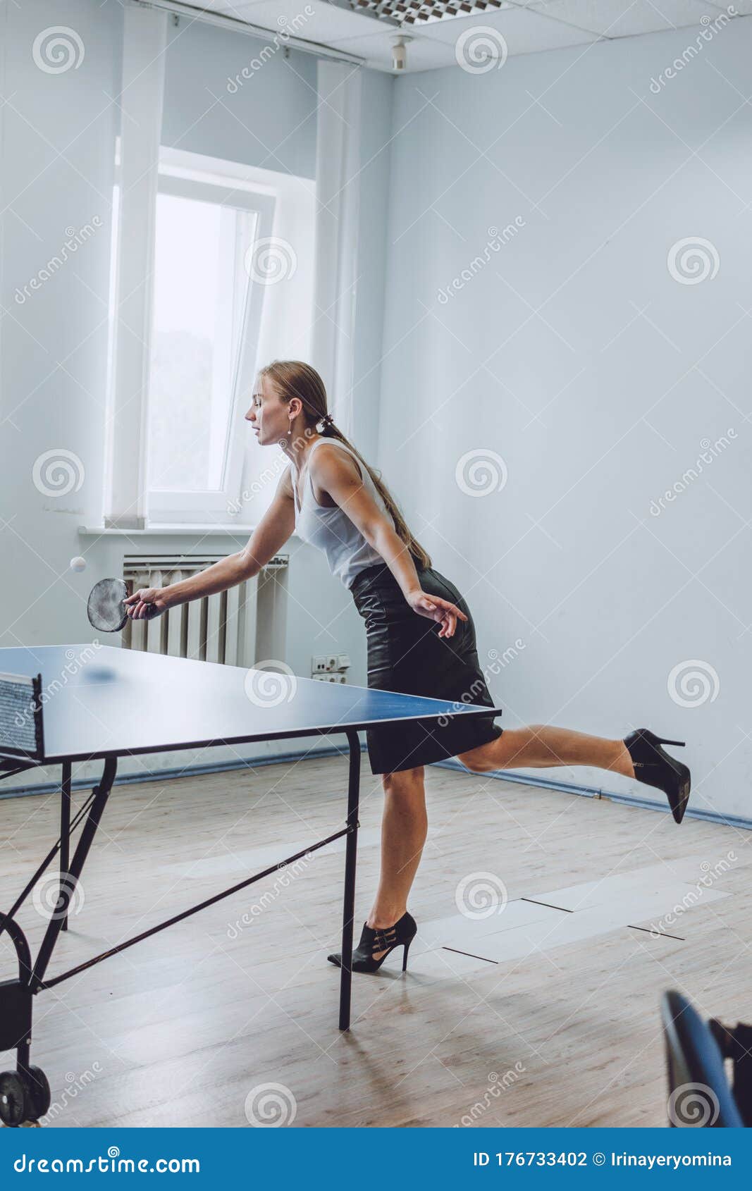 Lunch Break Activities Concept. Office Games during Lunch Break Stock
