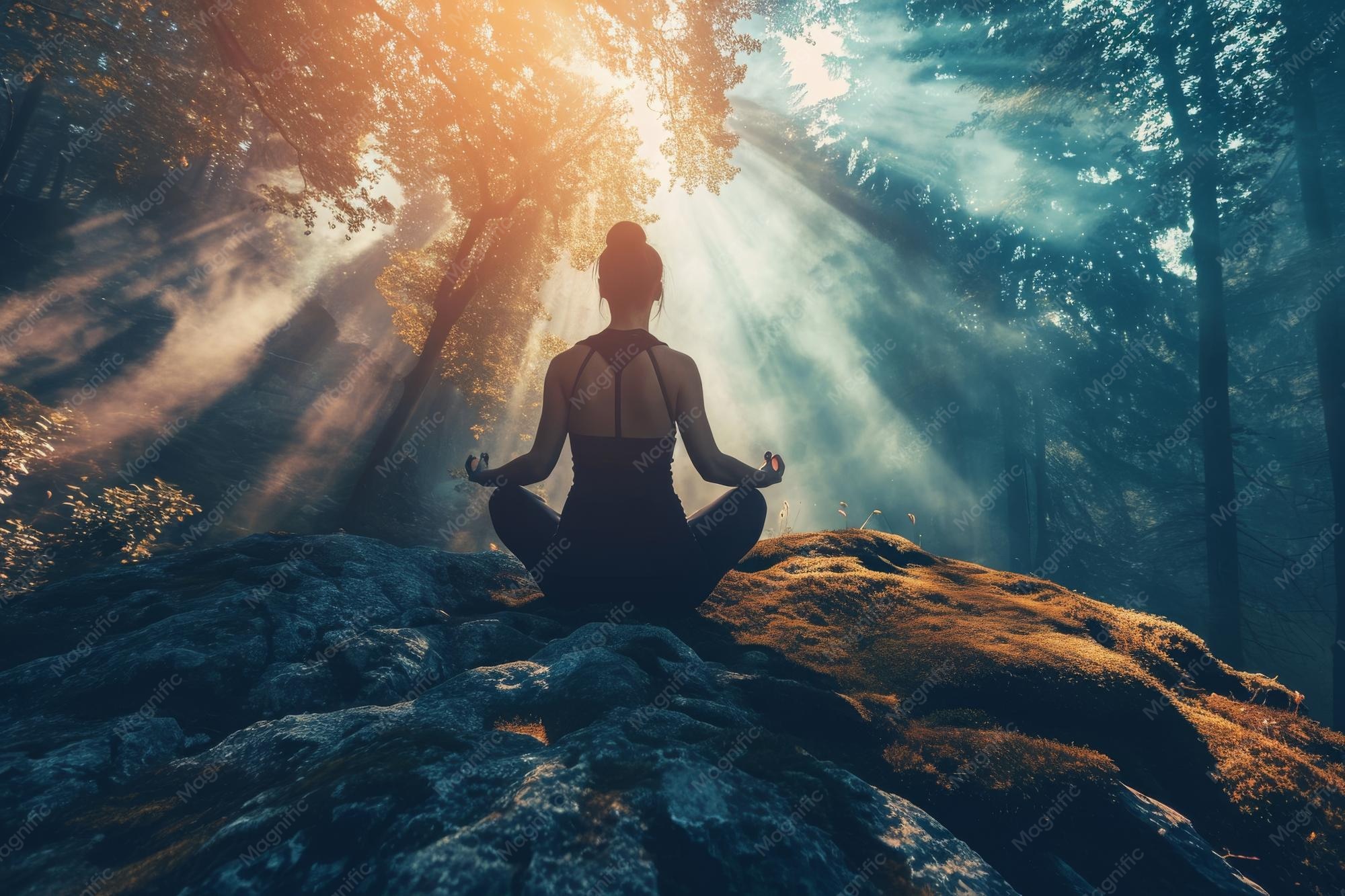 Premium Photo | Person Meditating in the Middle of a Forest A mystical