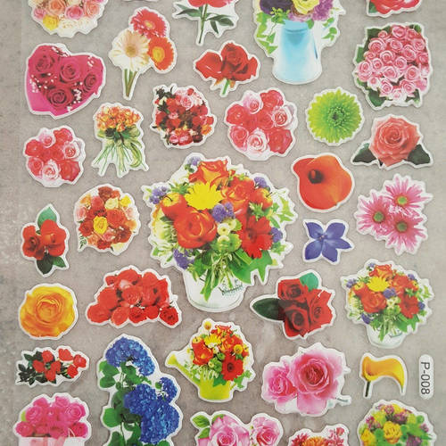 34 autocollants stickers nature fleurs roses multicolore pour activités