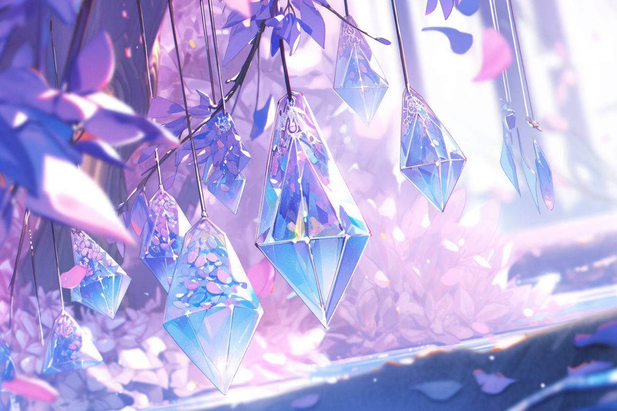 Magical Anime Scene with Crystals and Flowers | Crystal discord banner