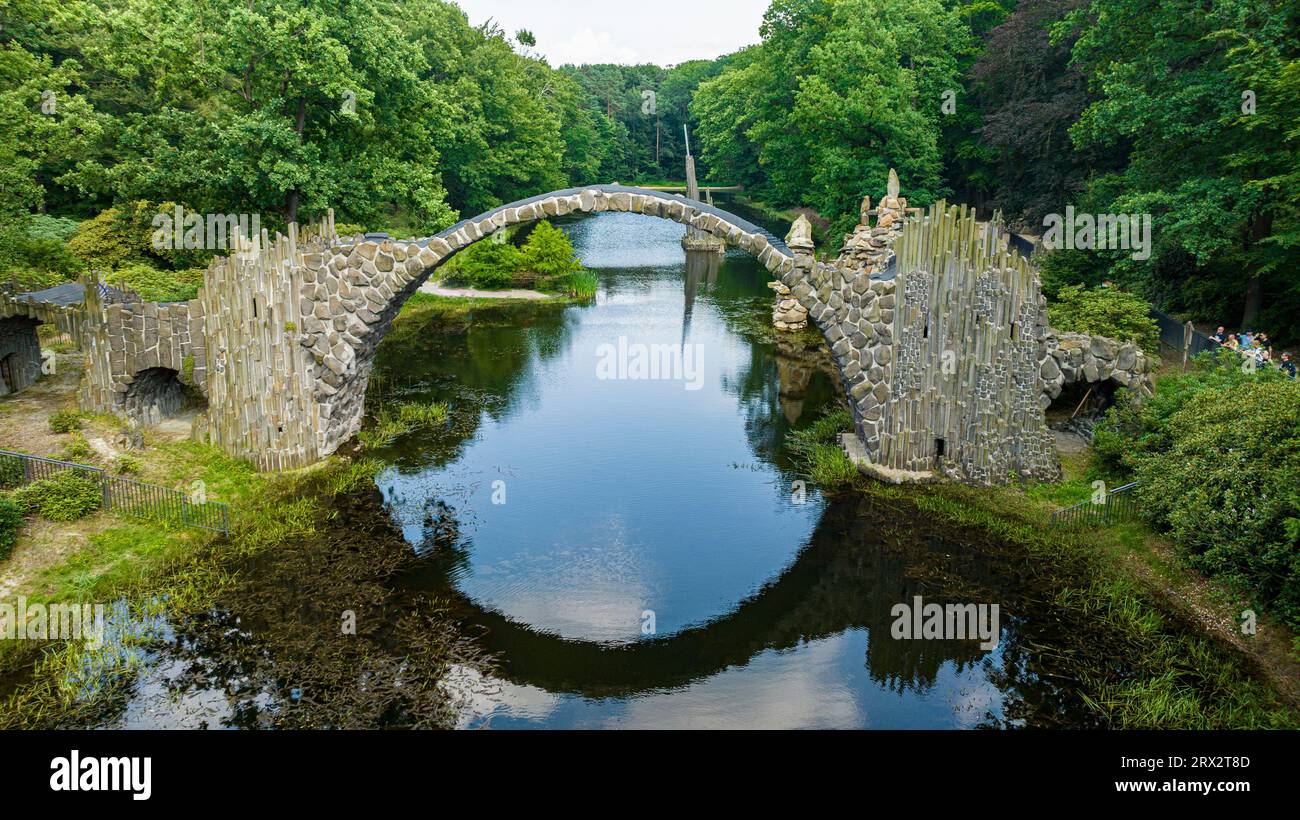 Aerial of the Rakotzbrucke (Devil´s Bridge), Kromlau Azalea and