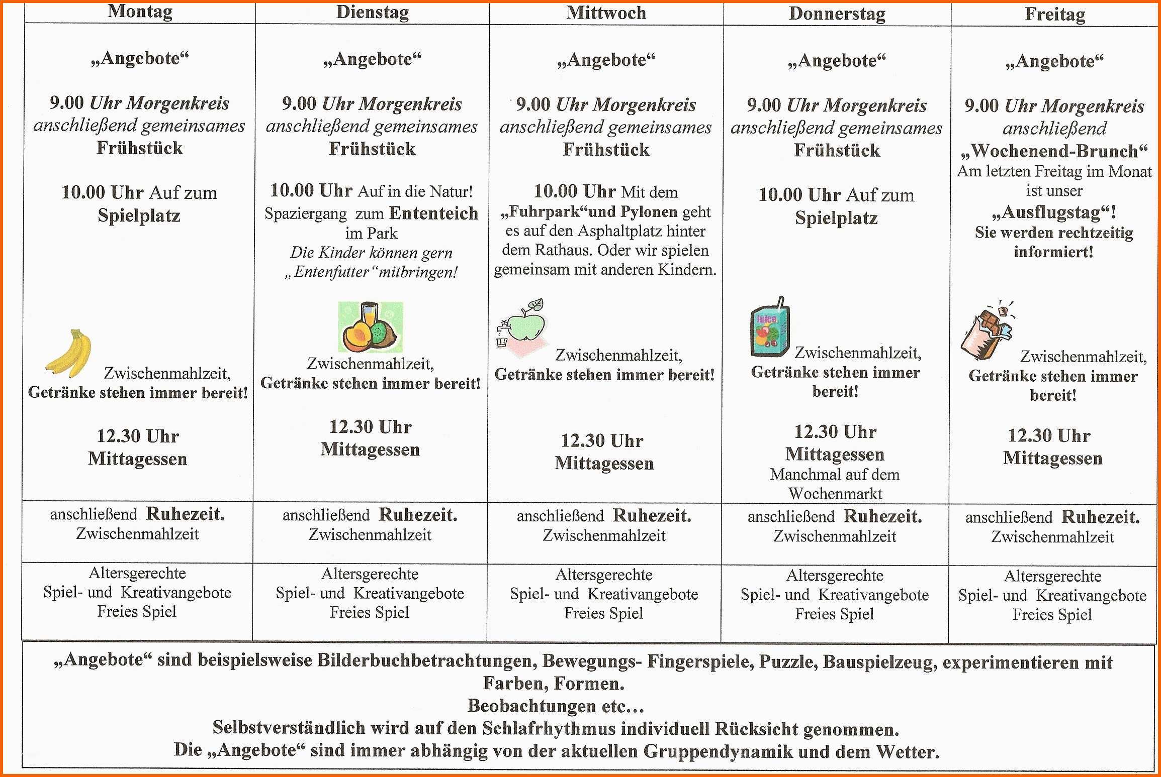 Wochenplan Kita Vorlage