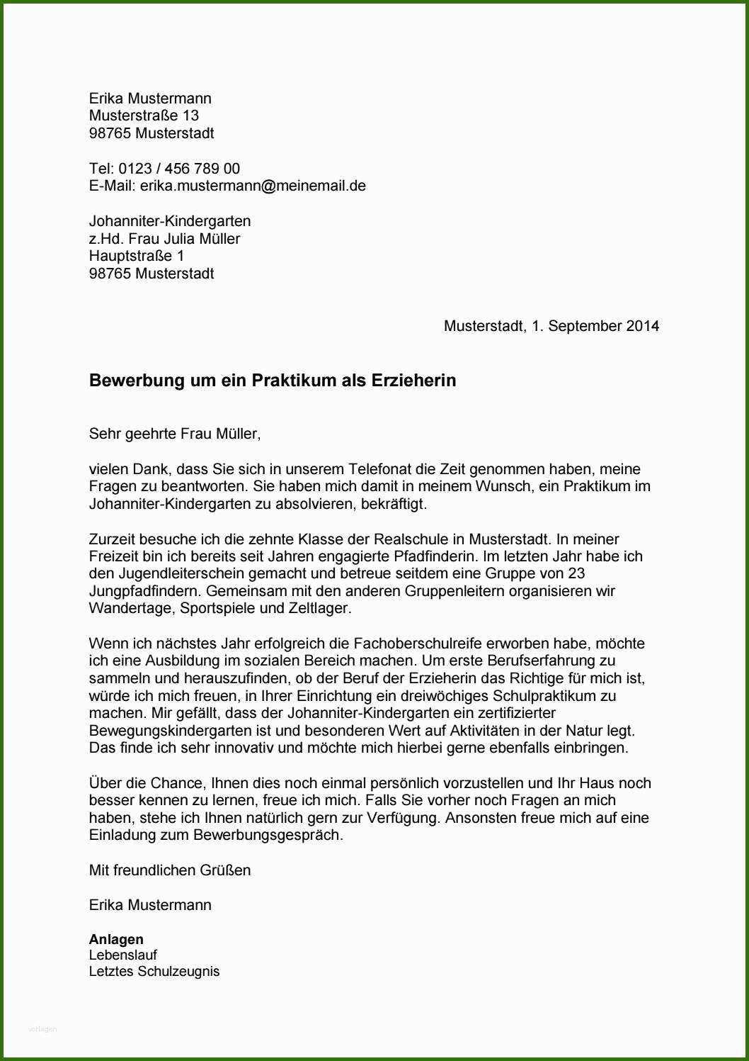  Foto zu 006 Bewerbung Praktikum Kindergarten 9 Klasse Vorlage 14 Anschreiben 