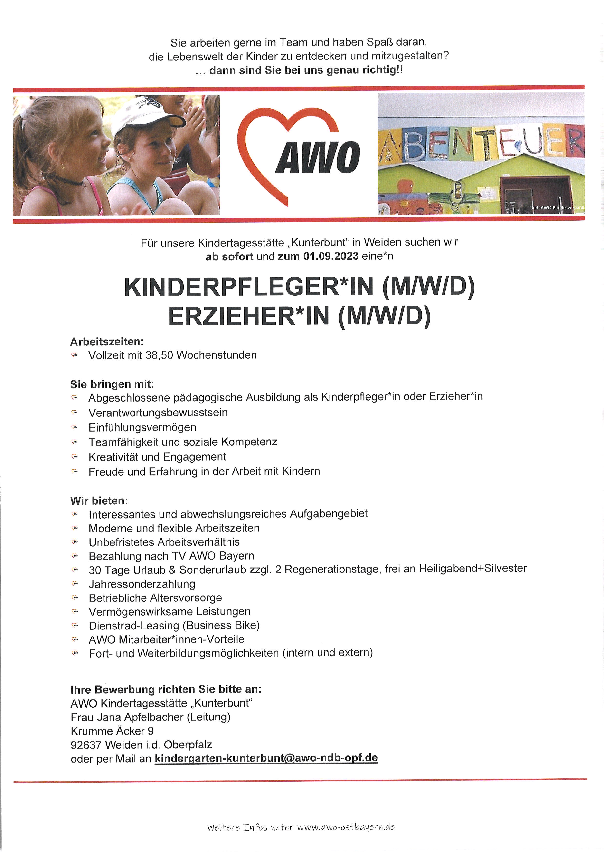  Foto zu Stellenanzeigen - AWO Kindergarten Kunterbunt Weiden 