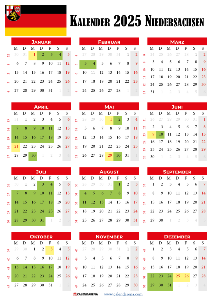  Kalender 2025 Und Ferien In Niedersachsen: Planen Sie Ihren Urlaub Im Illustration 