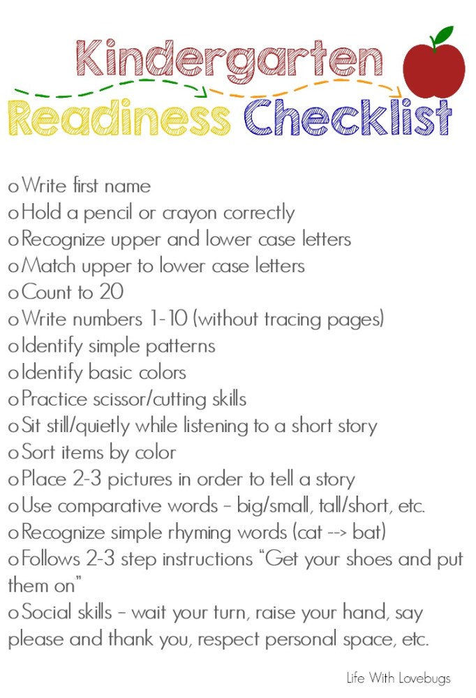  Getting Ready for Kindergarten - Printable Checklist - Life With Lovebugs Illustration 
