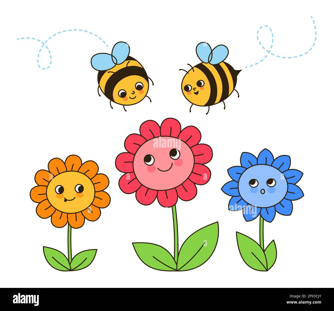  Foto zu Bienenhonigcharaktere und Blumen als Retro-Cartoon. Comics Kinder 