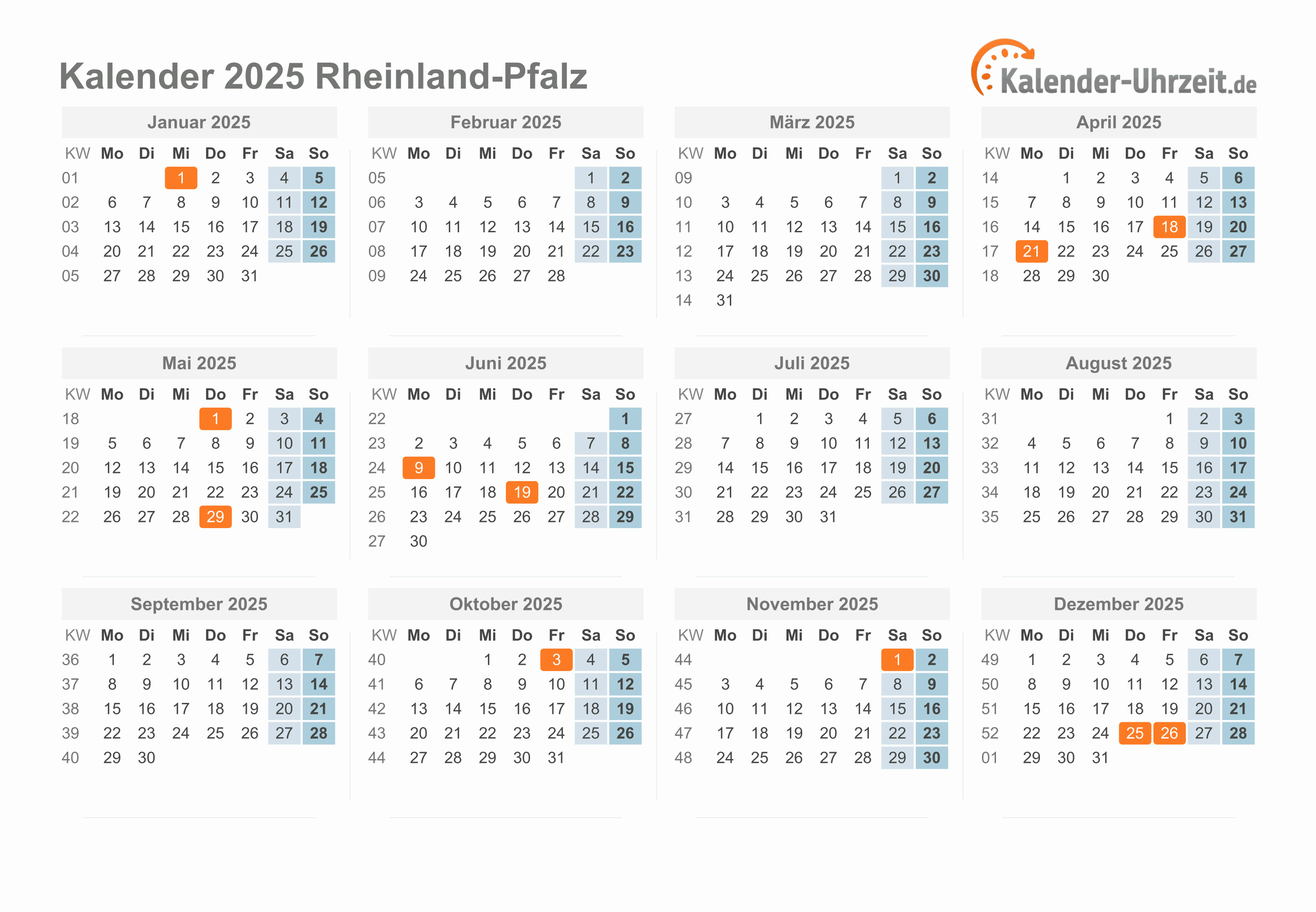  Feiertage 2025 Rheinland-Pfalz + Kalender Bildidee 