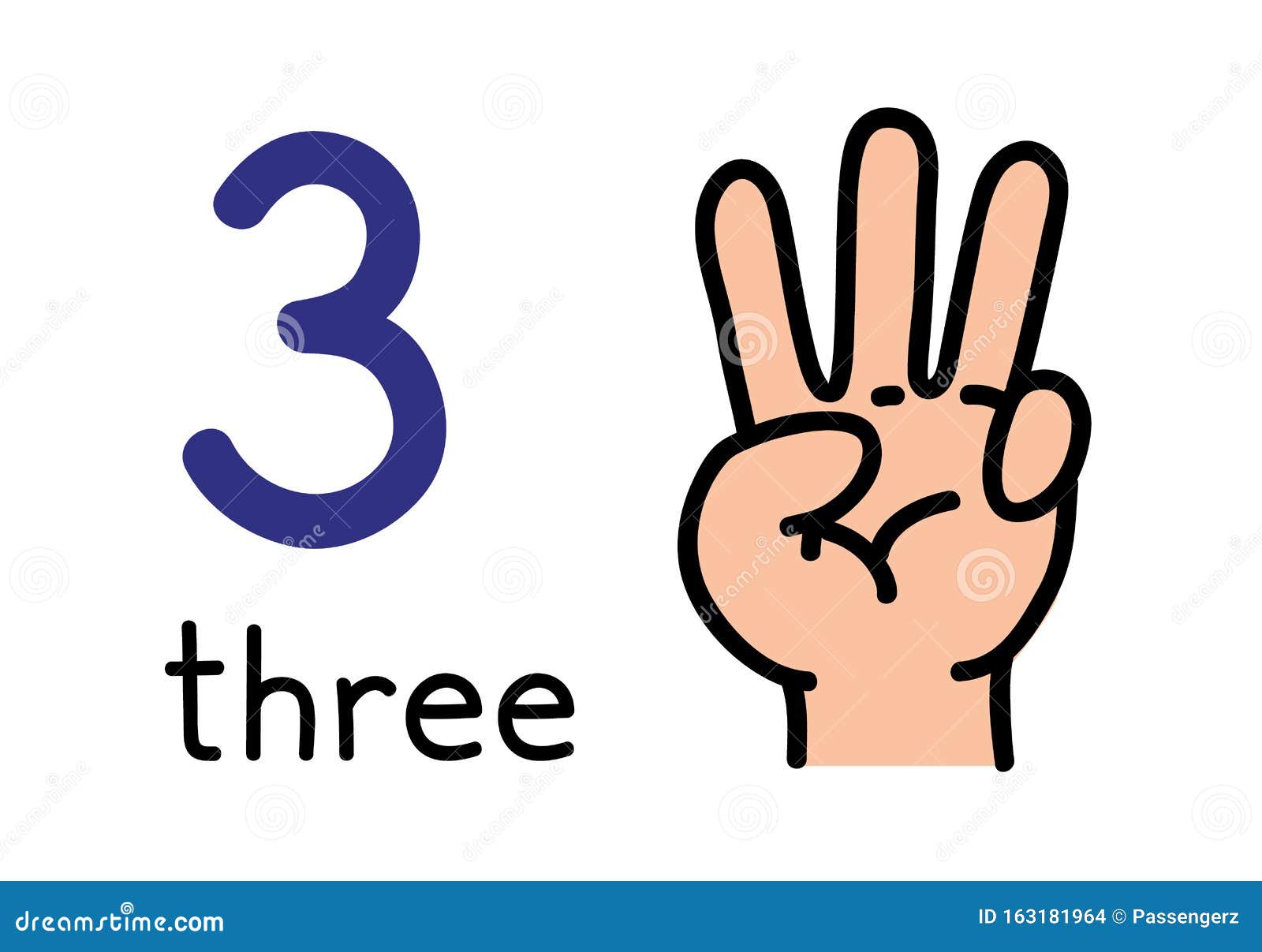 3, Kid`s Hand Showing The Number Three Hand Sign. Vector Illustration