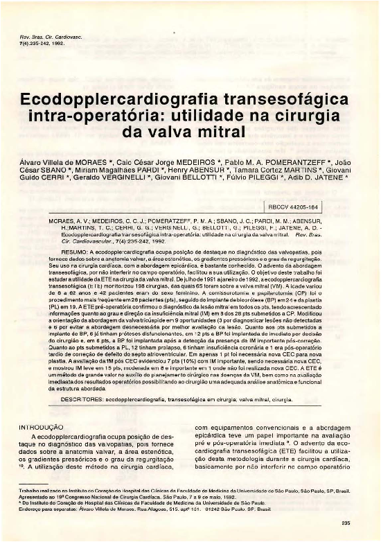 (PDF) Ecodopplercardiografia transesofágica intra-operatória: utilidade