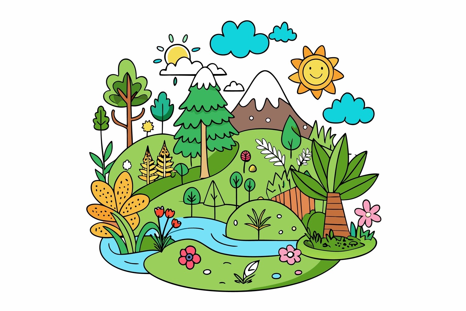 Cute Nature Landscape Clipart for Kids Graphic by Design Vibe
