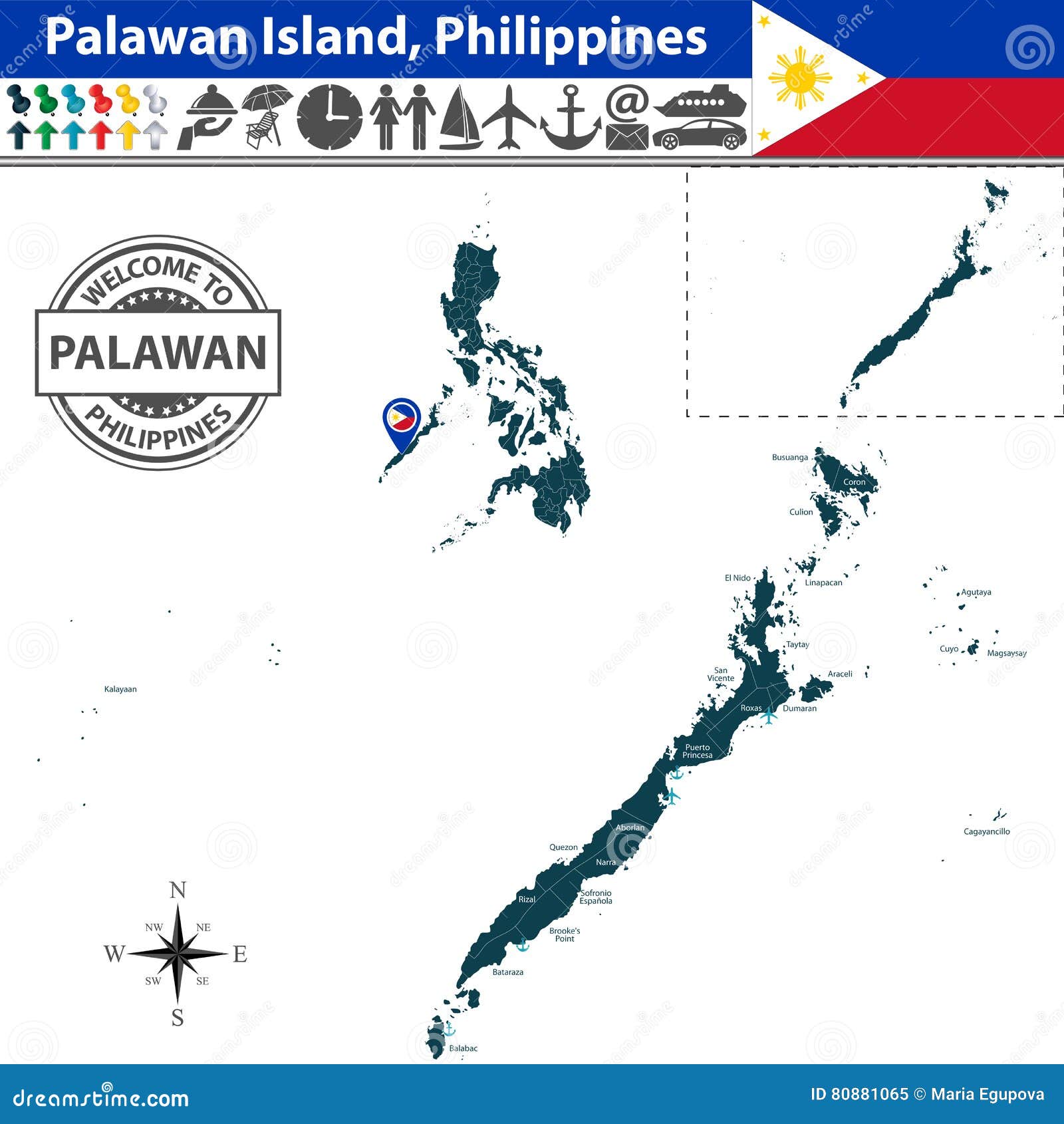 Map of Palawan Island, Philippines Stock Vector - Illustration of areas