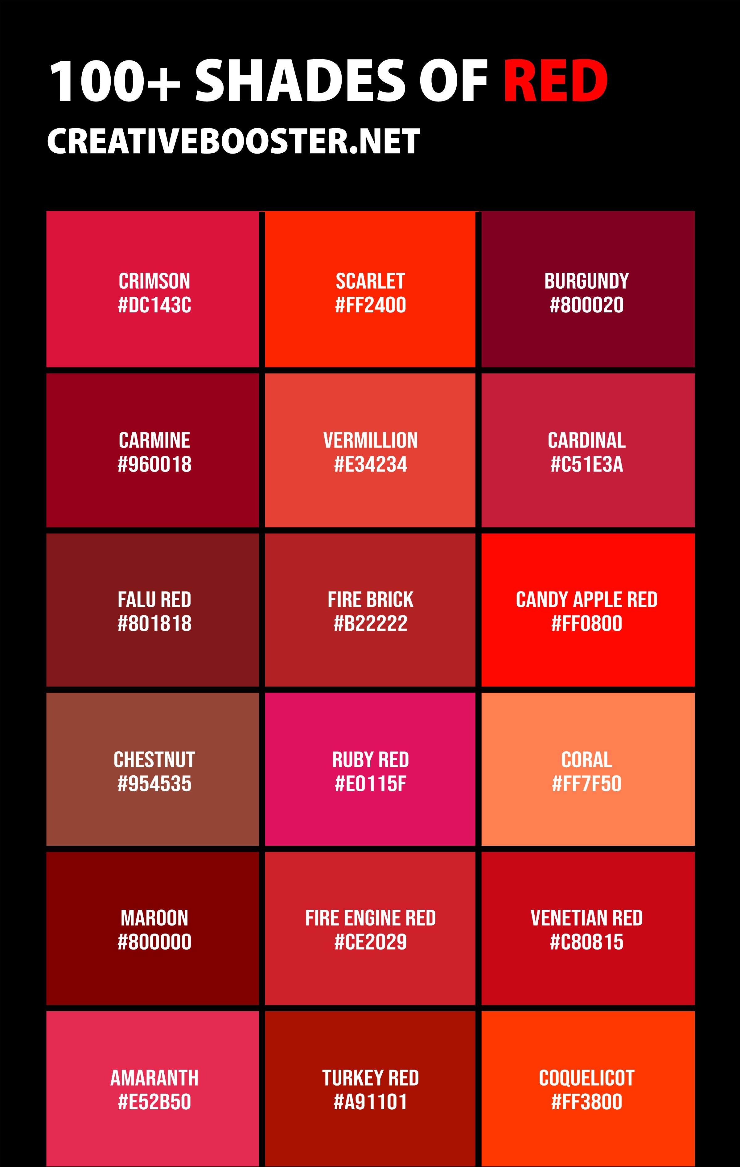  Foto zu 100+ Shades of Red Color (Names, HEX, RGB, & CMYK Codes) – CreativeBooster 
