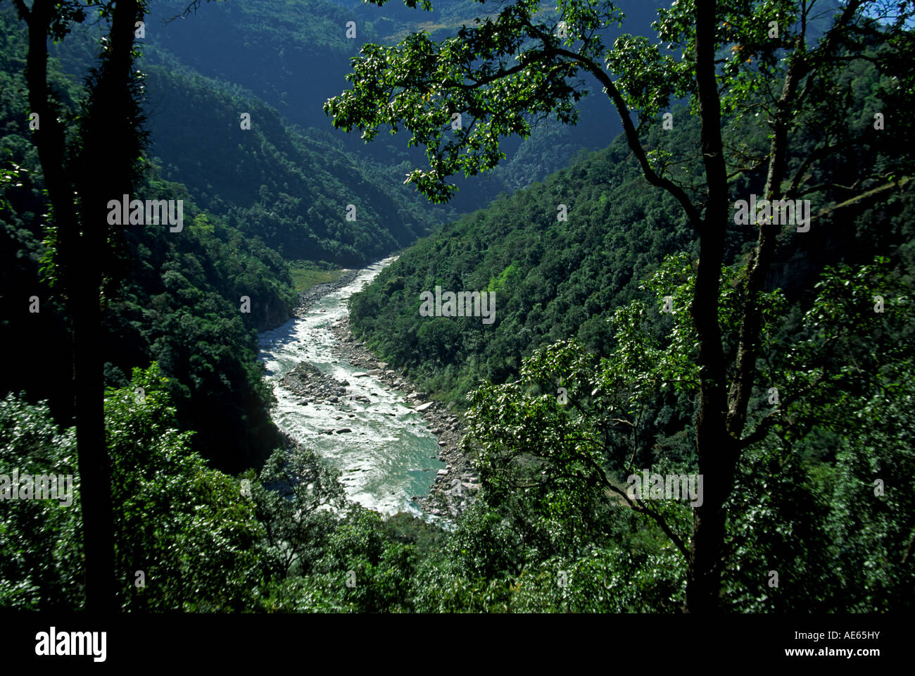 The mighty ARUN RIVER winds through the semi tropical low hills of