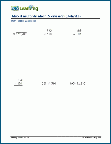  3rd Grade Math Worksheets Multiplication And Division Bildidee 