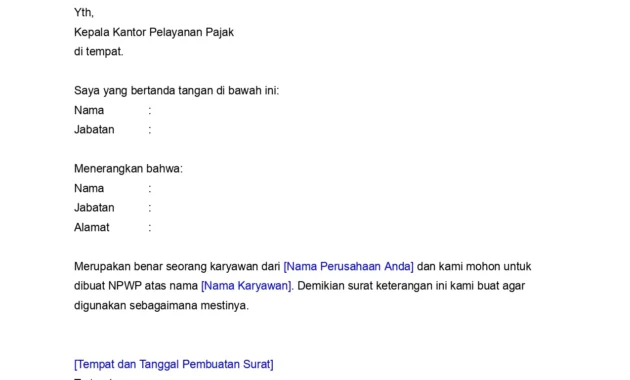 contoh surat keterangan kerja