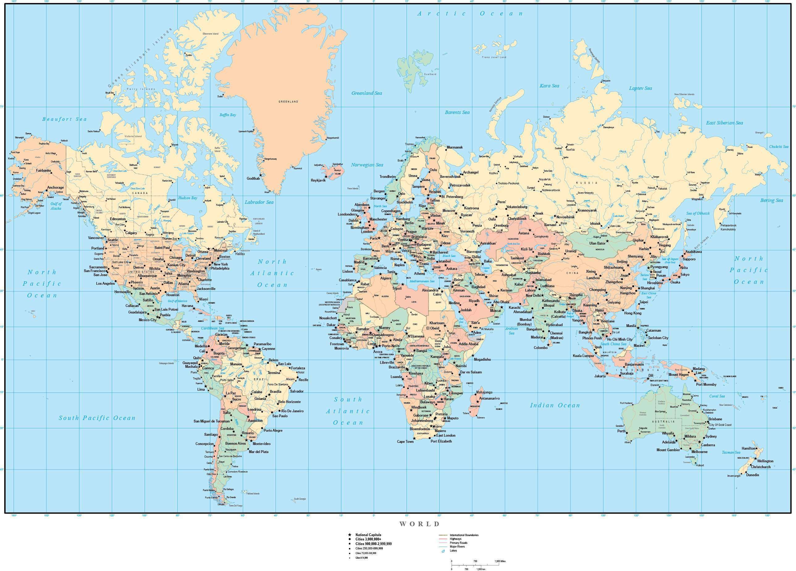  World Map - Europe Centered with US States & Canadian Provinces – Map Motiv 