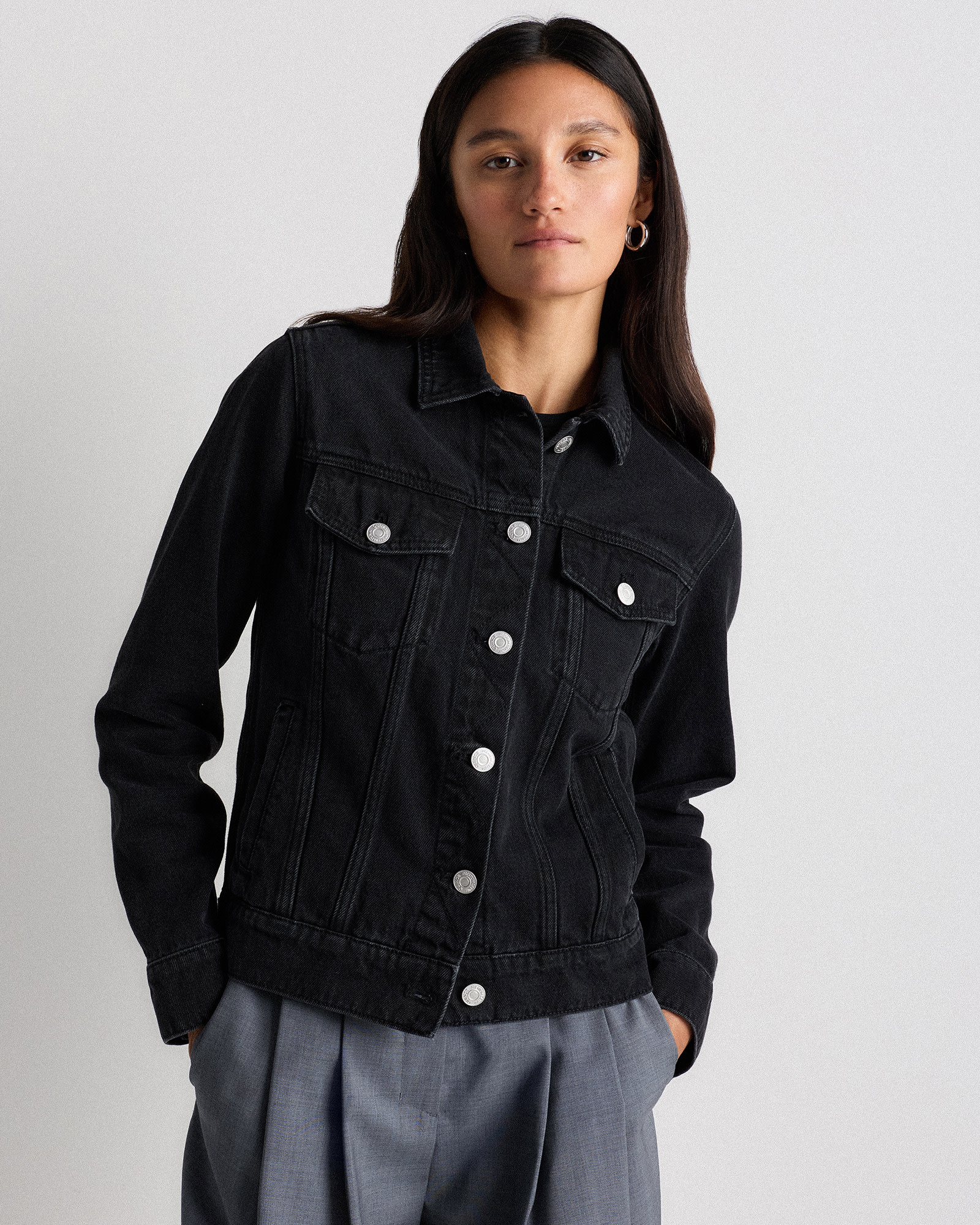 Women's 100% Organic Cotton Denim Jacket in Washed Black